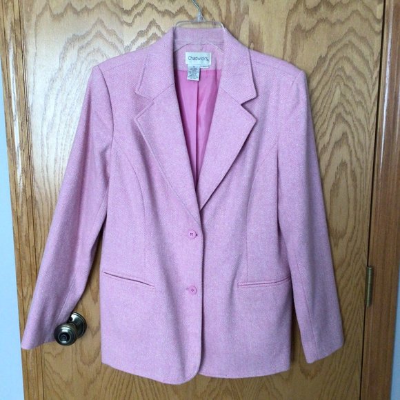 Chadwick's - Pink & White Herringbone Wool Blend Blazer - Picture 13 of 15
